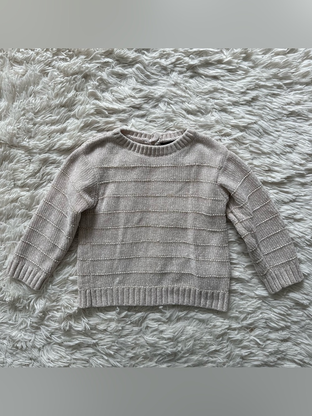 DKNY Girls 3T Neutral Taupe Textured Knit Sweater Striped Pullover